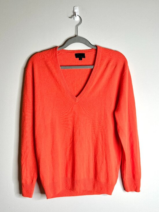 J. Crew Sweaters - J. Crew Bright Orange 100% Italian Cashmere V-Neck Lightweight Sweater Preppy M